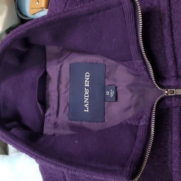 Lands'end Wool Blend Zip Up Coat Size 12 Purple Women's  Lined With Collar - Picture 5 of 8